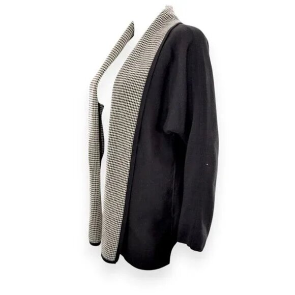 Chicos Black White Houndstooth Contrast Color Block Cardigan Sweater Blazer 1 M - Picture 4 of 5